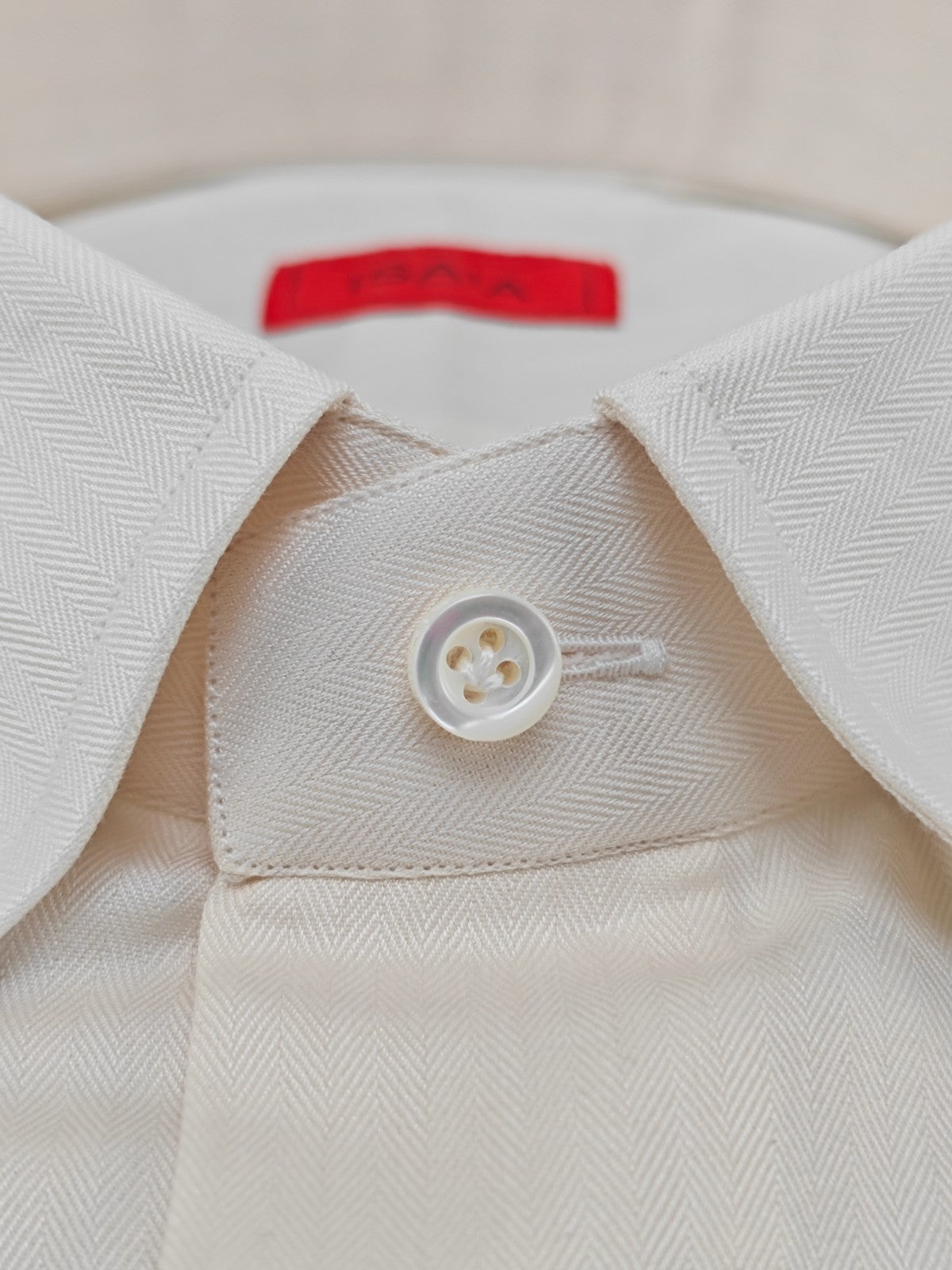 750$ ISAIA "Mix" Dress Shirt Button Down Ivory Herringbone Cotton 15.75 - 40