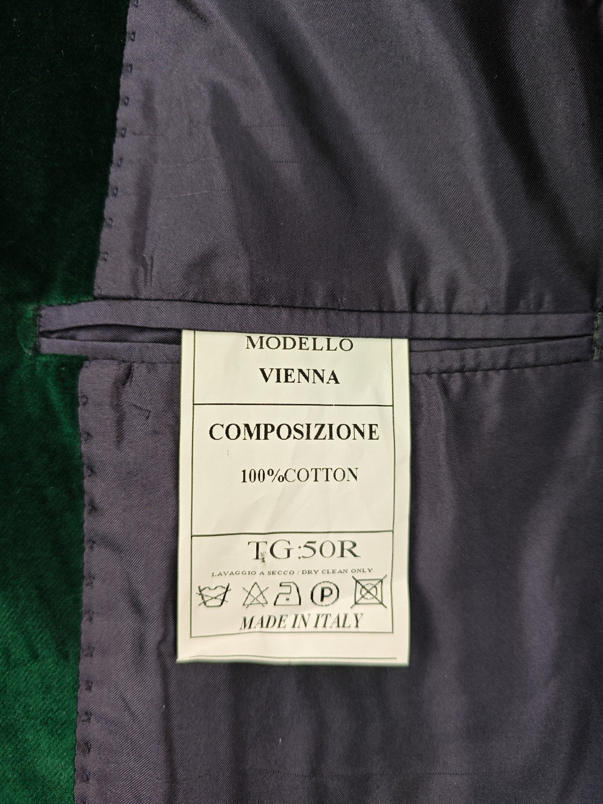 $1960 RUBINACCI NAPOLI "Vienna" Bottle Green 5 Buttons Guru Jacket Velvet Cotton