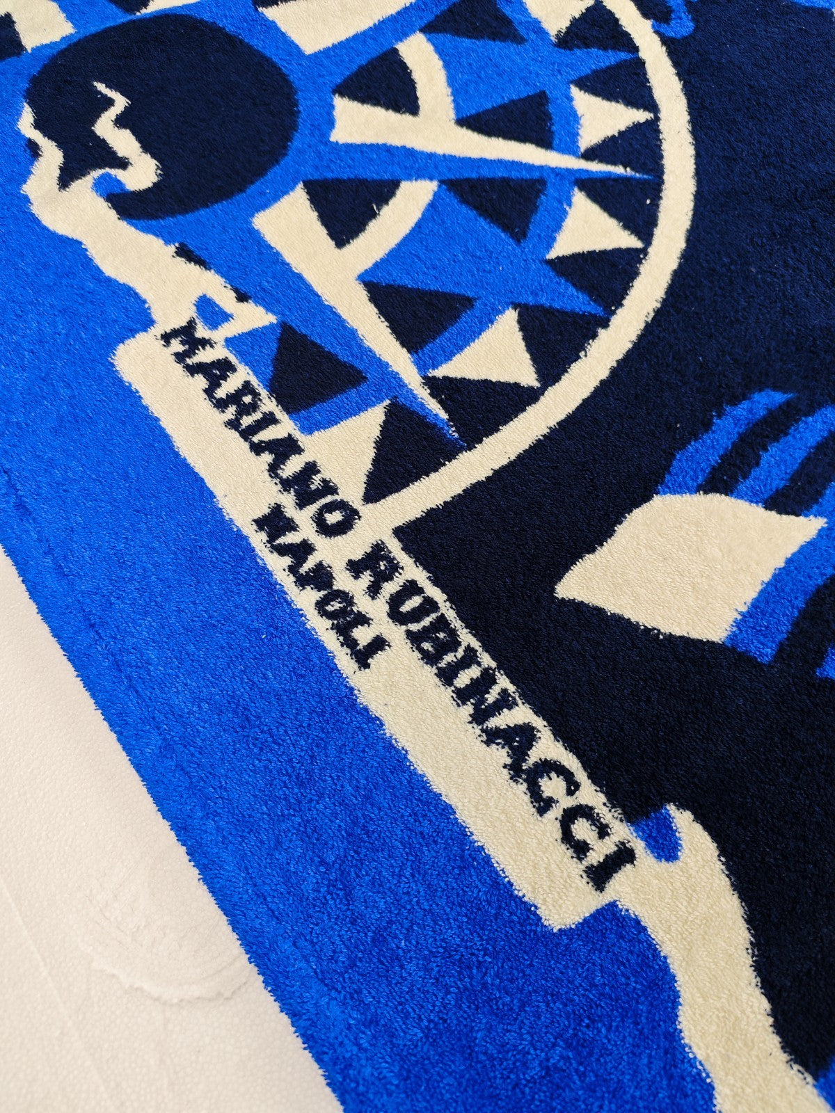 550$ RUBINACCI "Napoli" Beach Towel 100x180 cm White / Blue Italian Luxury