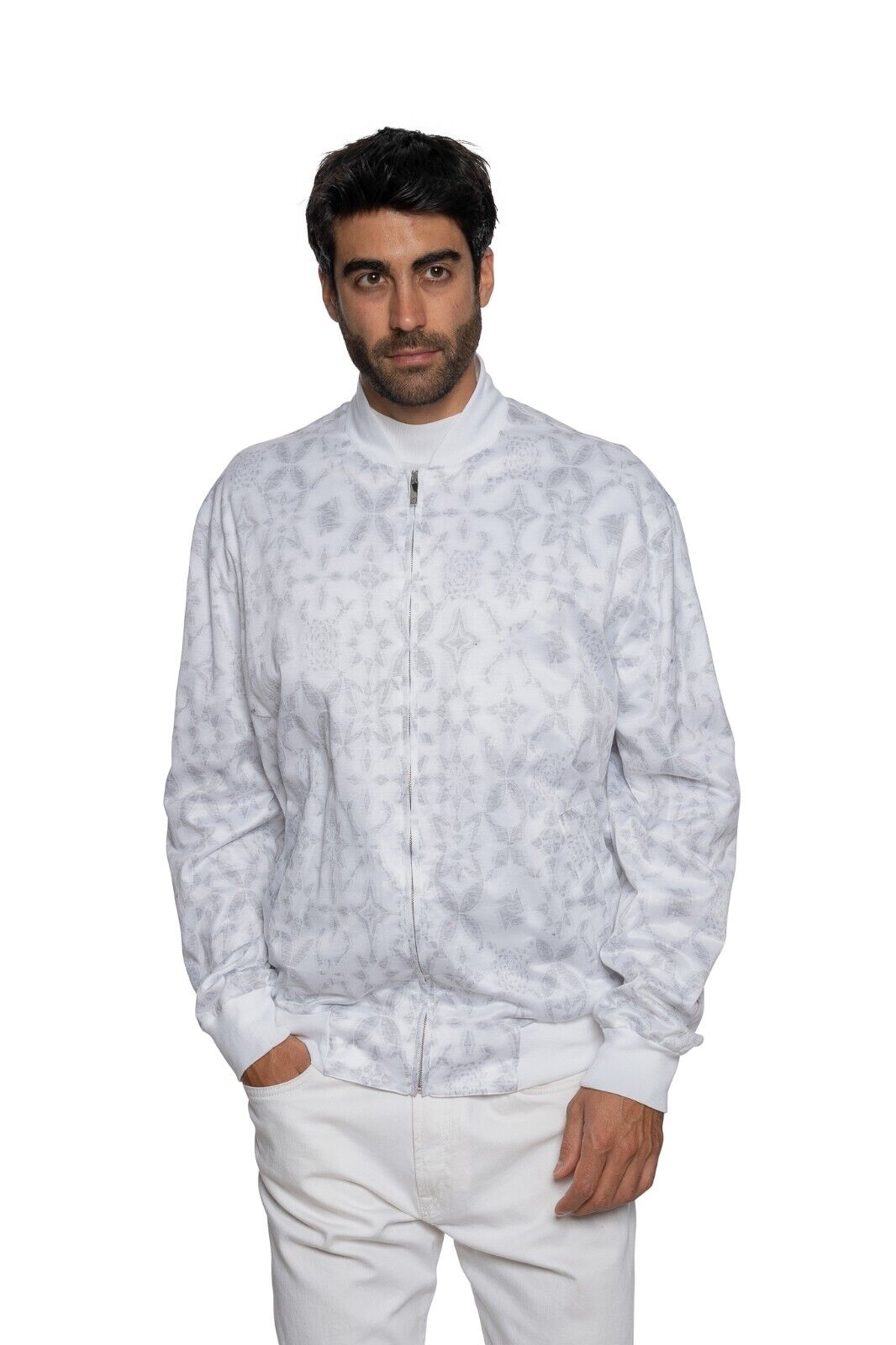 1300$ ITALO FERRETTI Bomber Jacket Jersey White 100% Cotton 44 US / 54 EU ZILLI
