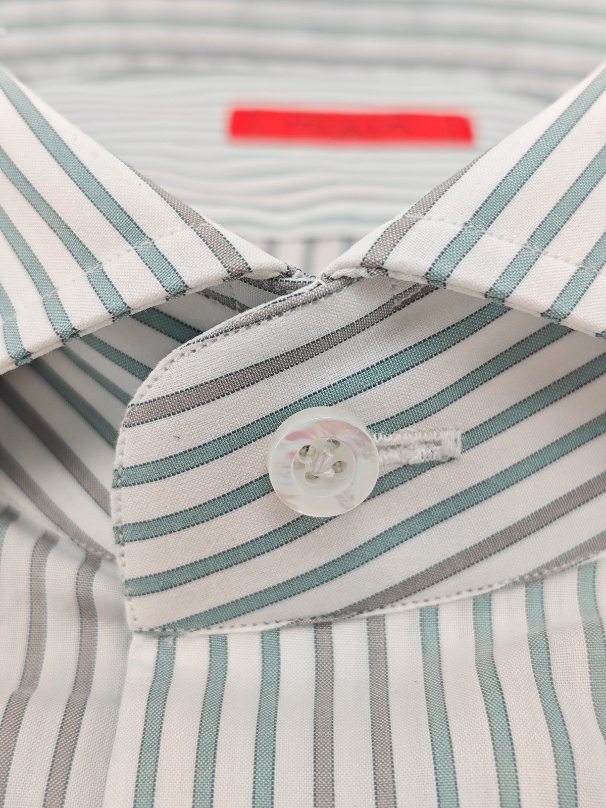 730$ ISAIA NAPOLI "Mix" Dress Shirt White - Mint Striped Fine Cotton 17 - 43