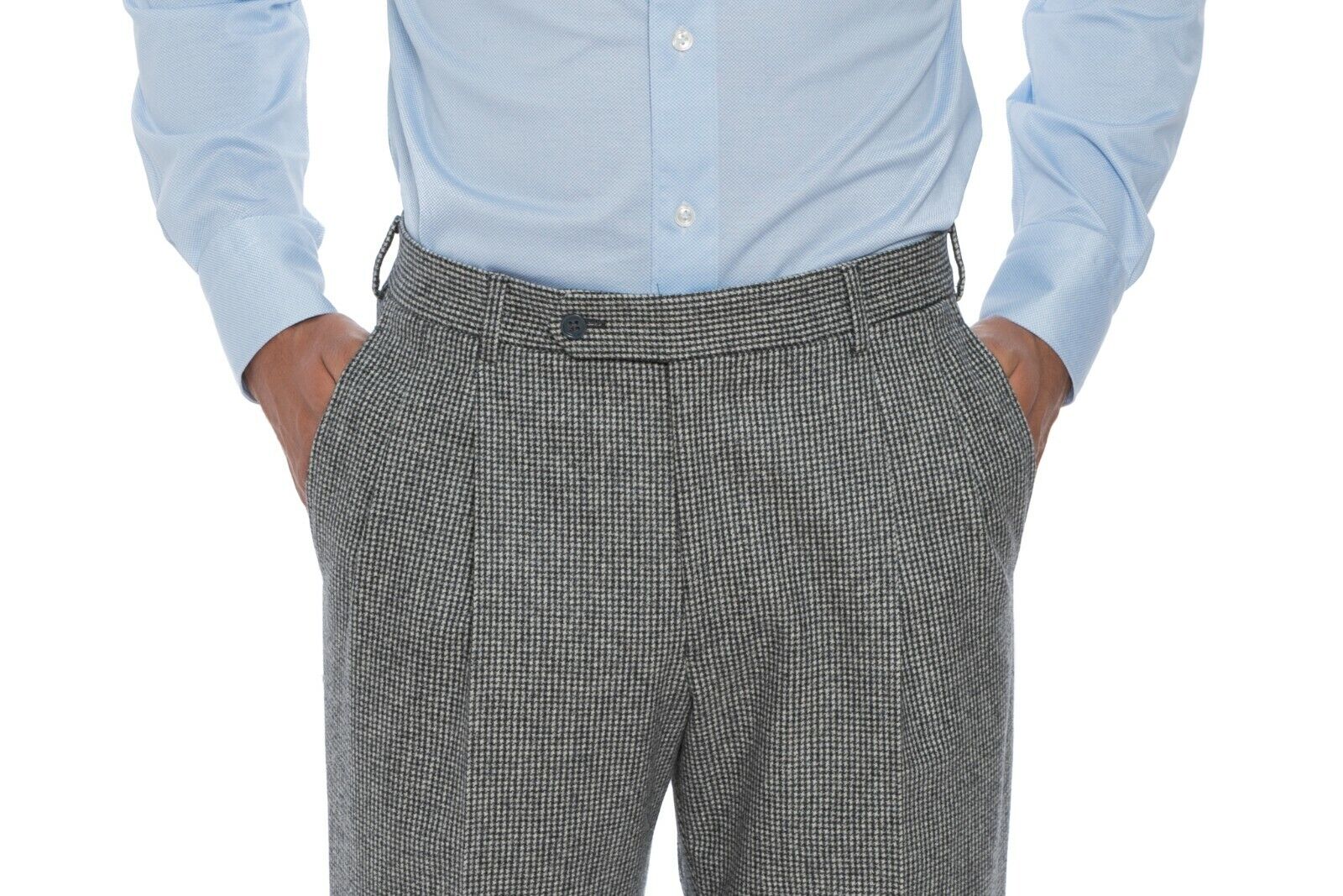$1250 Belvest Houndstooth Gray Suit Vest + Pant Flannel Wool 100's 7R