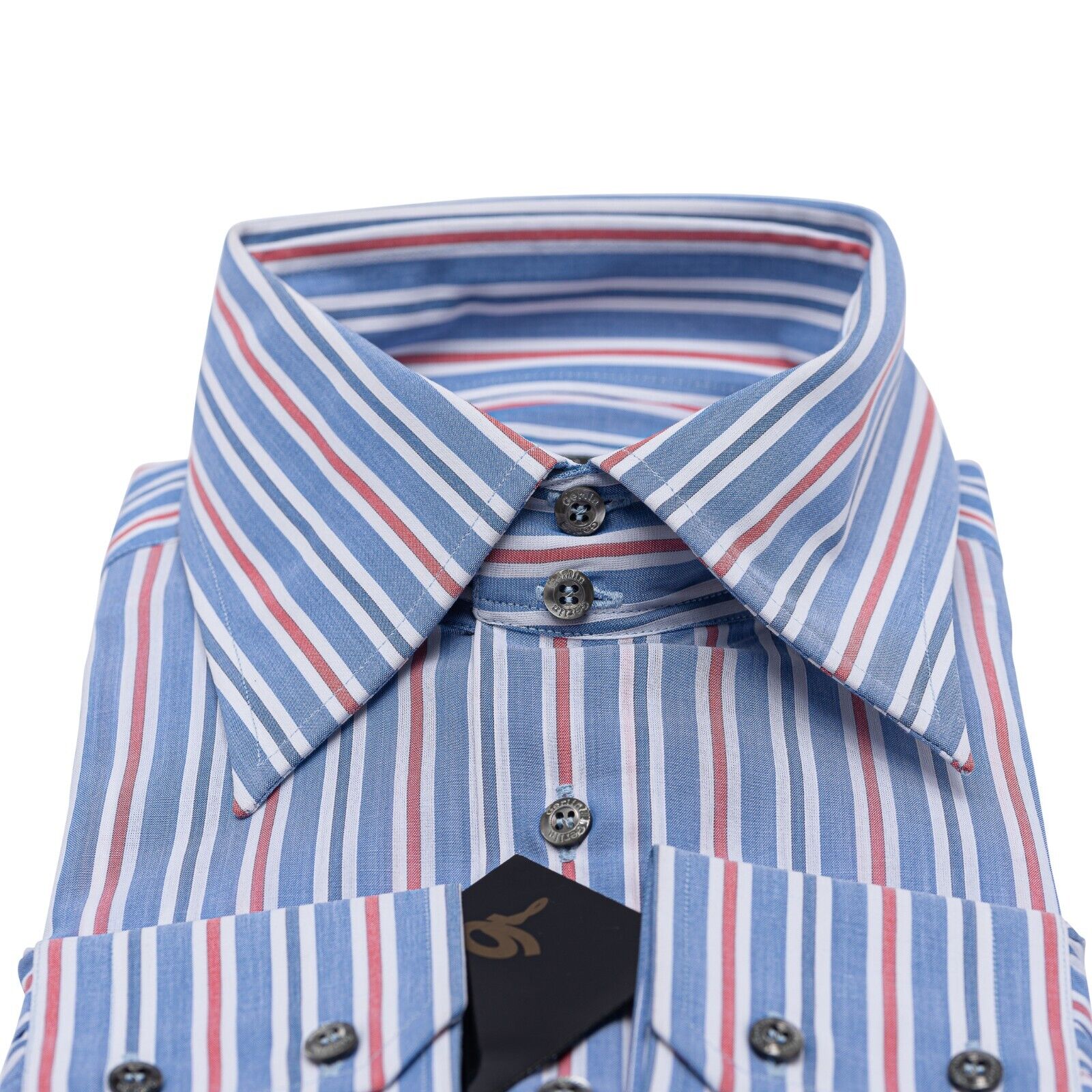 690$ LUXURY GERLIN Shirt Striped Blue / Red Cotton 16 - 41 - 2I BIJAN