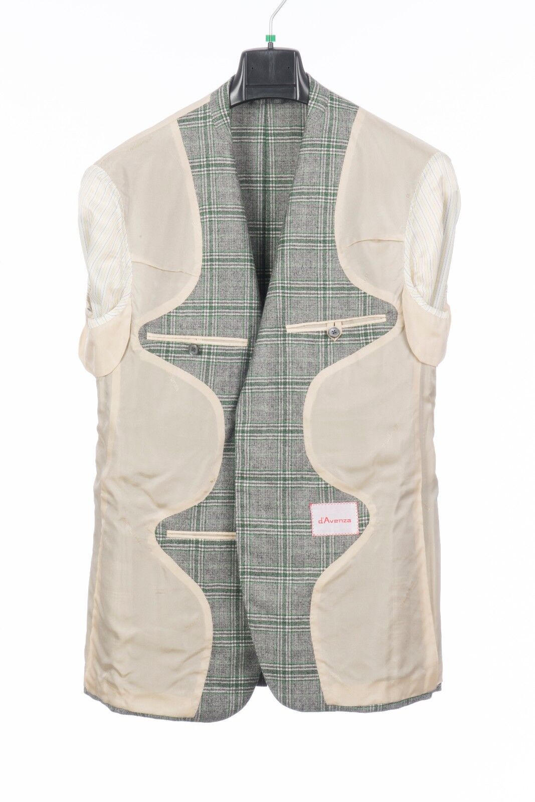 $2395 D'AVENZA Gray Wool Cashmere Windowpane Jacket Sewn in Italy 40 US / 50 EU