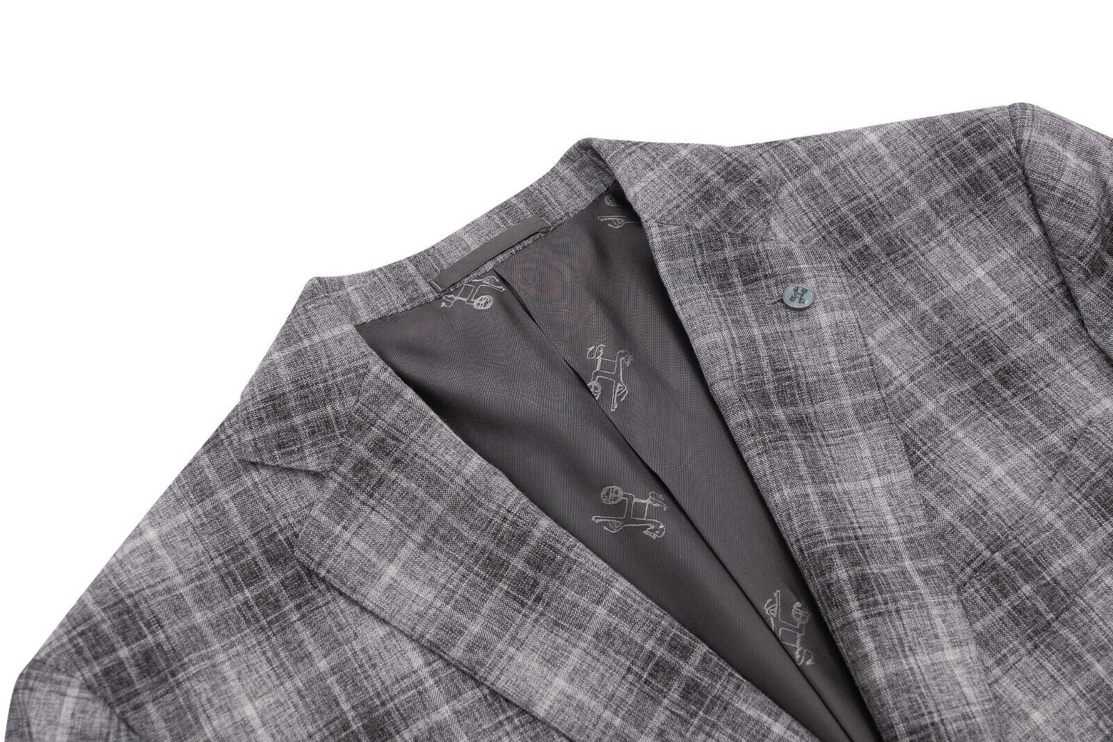 $1800 EIDOS by ISAIA NAPOLI Gray Checks Suit Cotton Wool Silk