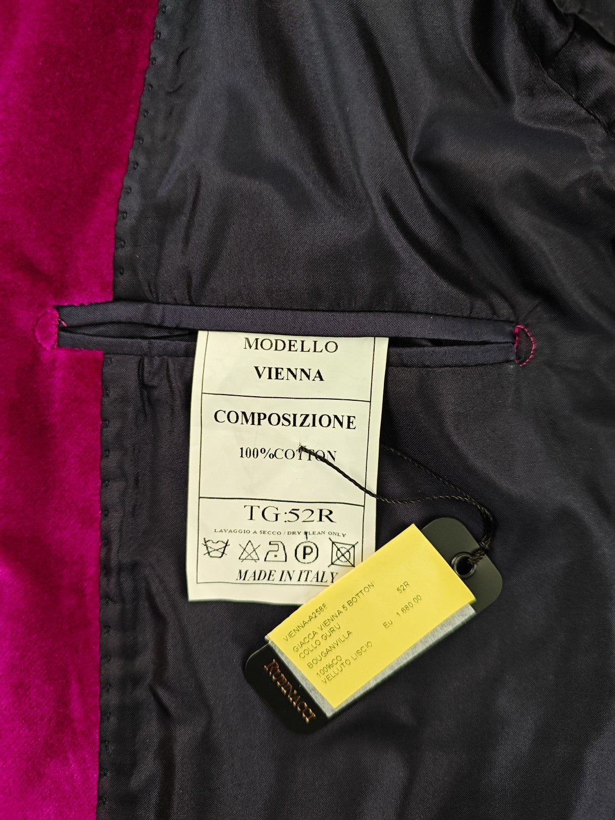 $1960 RUBINACCI NAPOLI "Vienna" Purple 5 Buttons Guru Jacket Velvet Cotton