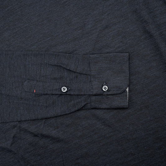 1100$ ISAIA NAPOLI Blue Handmade Polo Long Sleeve Extrafine Wool