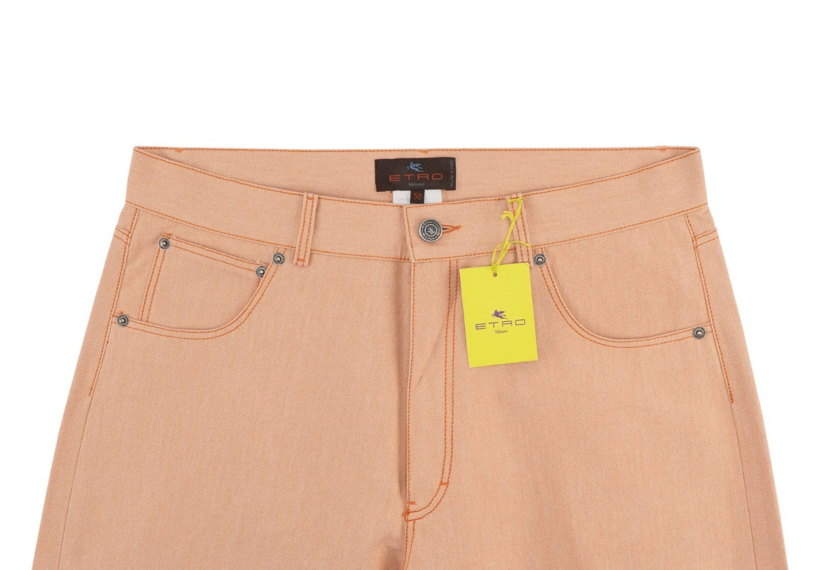 850$ ETRO MILANO Salmon Pink Cotton Denim Regular Wide Leg - Made in Italy