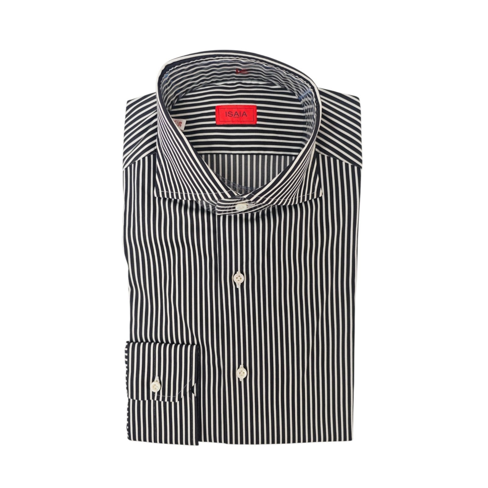730$ ISAIA NAPOLI "Mix" Comfort Black / White Striped Dress Shirt Fine Cotton