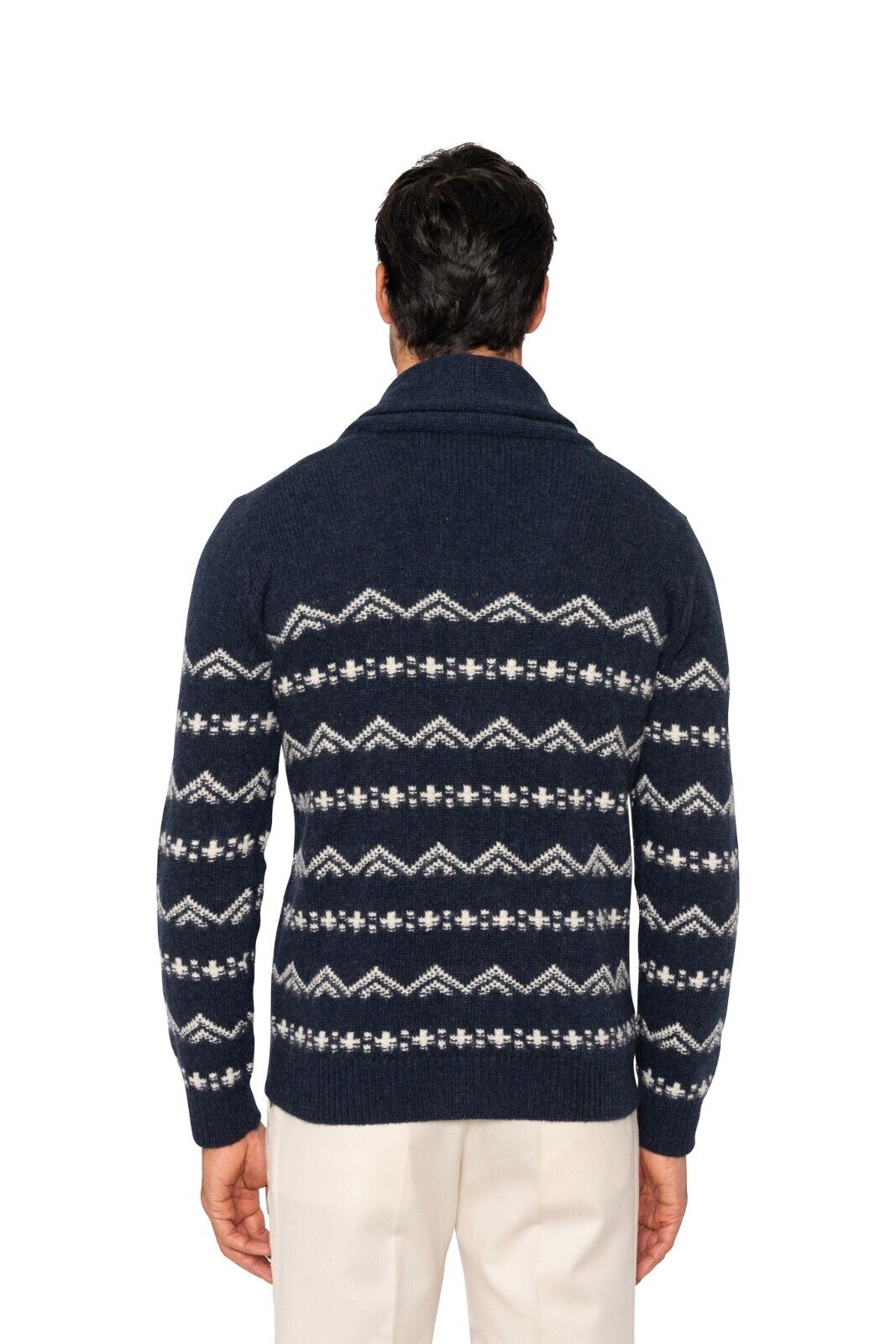 $1900 FEDELI CASHMERE Blue Jacket Cardigan Thick Wool / Cashmere Shawl Collar