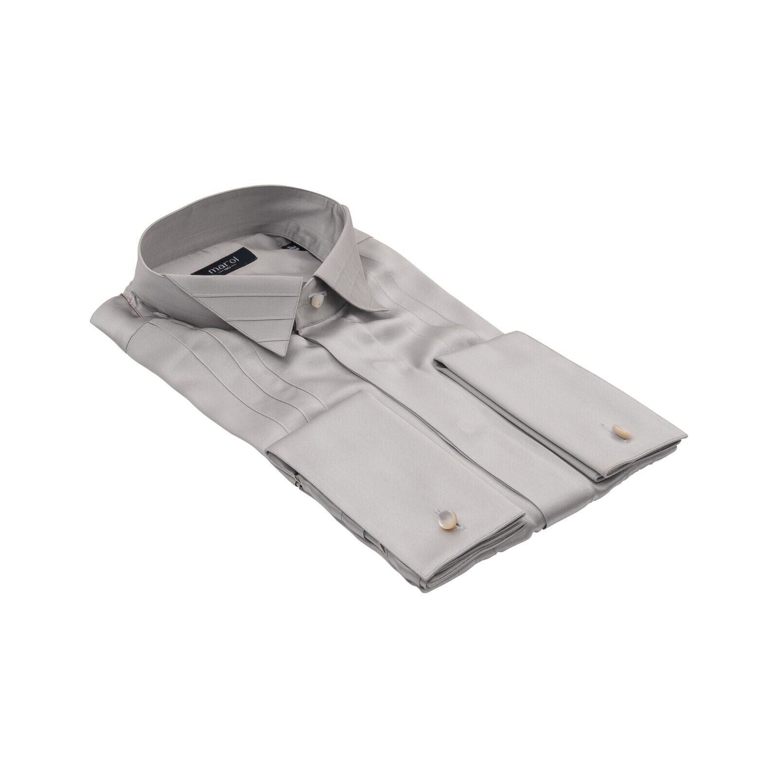 1400$ LUXURY MAROL BOLOGNA Smoking Shirt Gray 100% COMO SILK Satin  15.5 - 39