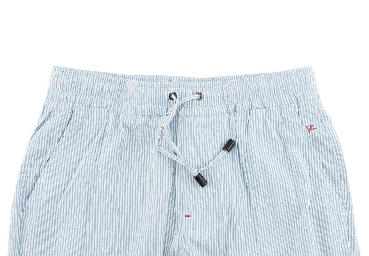 1450$ ISAIA Light Blue Striped Drawstring Pant Cotton-Silk Relaxed 32 US / 48 EU