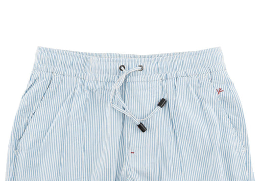 1450$ ISAIA Light Blue Striped Drawstring Pant Cotton-Silk Relaxed 32 US / 48 EU