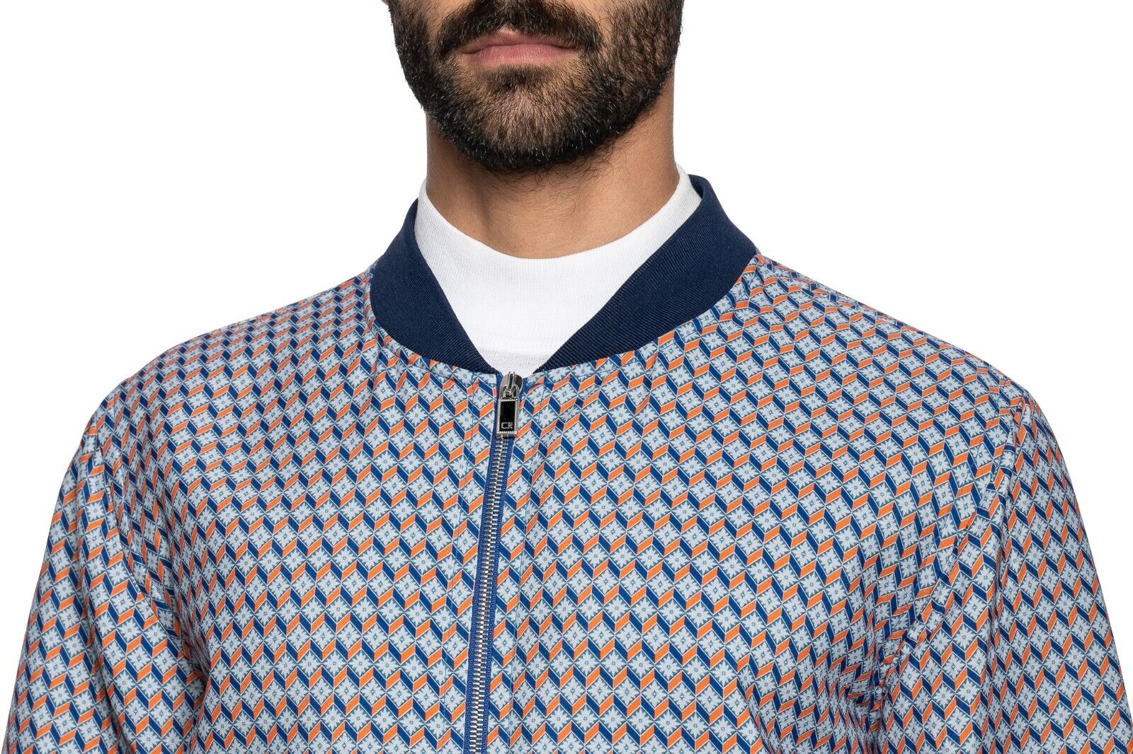 1600$ FABIO CAVIGLIA Bomber Jacket "MEDALLION" Blue / Orange 40 US / 50 EU