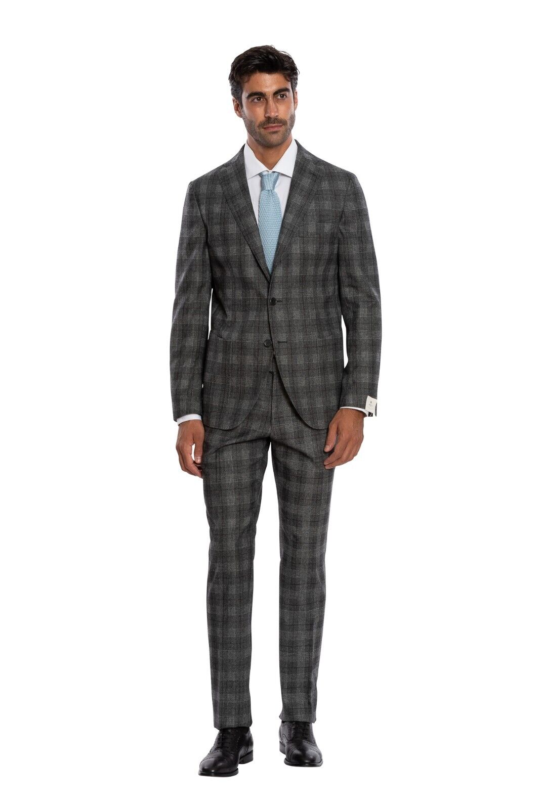 $2850 LUIGI BORRELLI NAPOLI Hand-Sewn Gray Prince of Wales Suit Wool Slim Fit