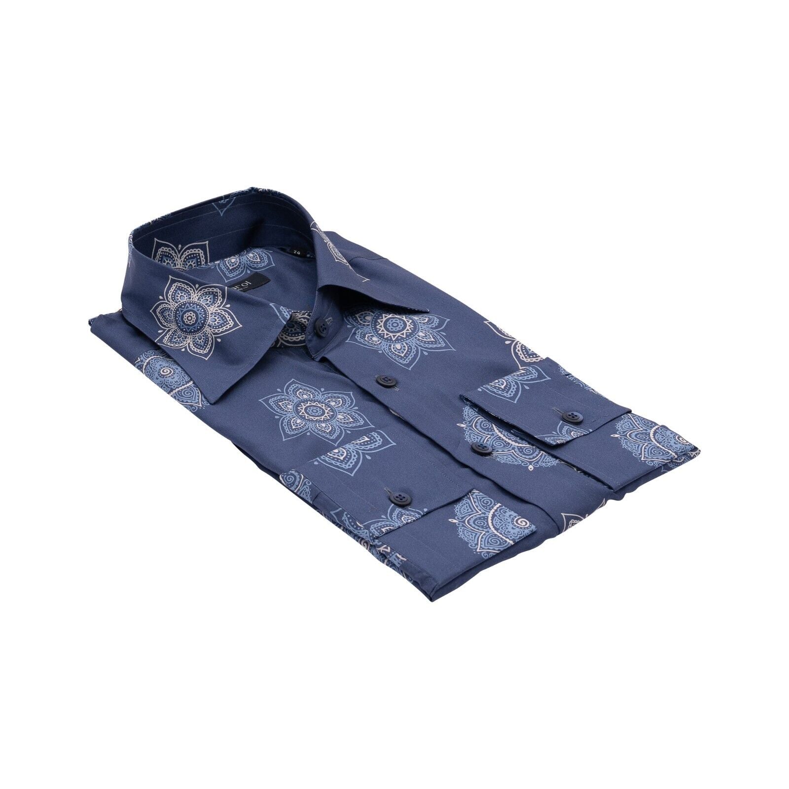 1400$ LUXURY MAROL BOLOGNA Floral Shirt Blue 100% COMO SILK Satin 15.5 - 39