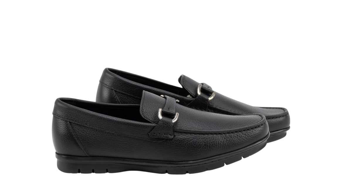 900$ TESTONI Mocs Black Grained Calf Black + Metal 4.5 UK / 5.5 US / 38.5 IT