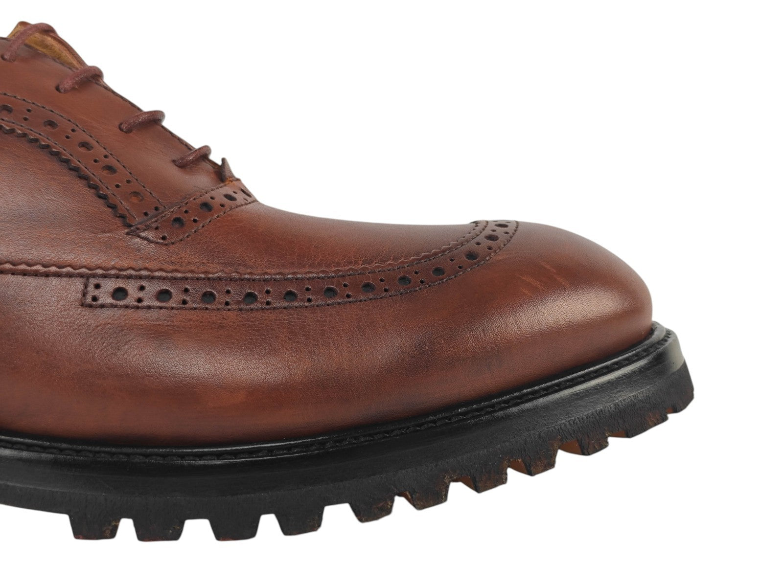 1050$ TESTONI "Piuma" Lambrusco Wingtip Oxford Shoes Rubber Lug 8 UK 9 US 42 IT