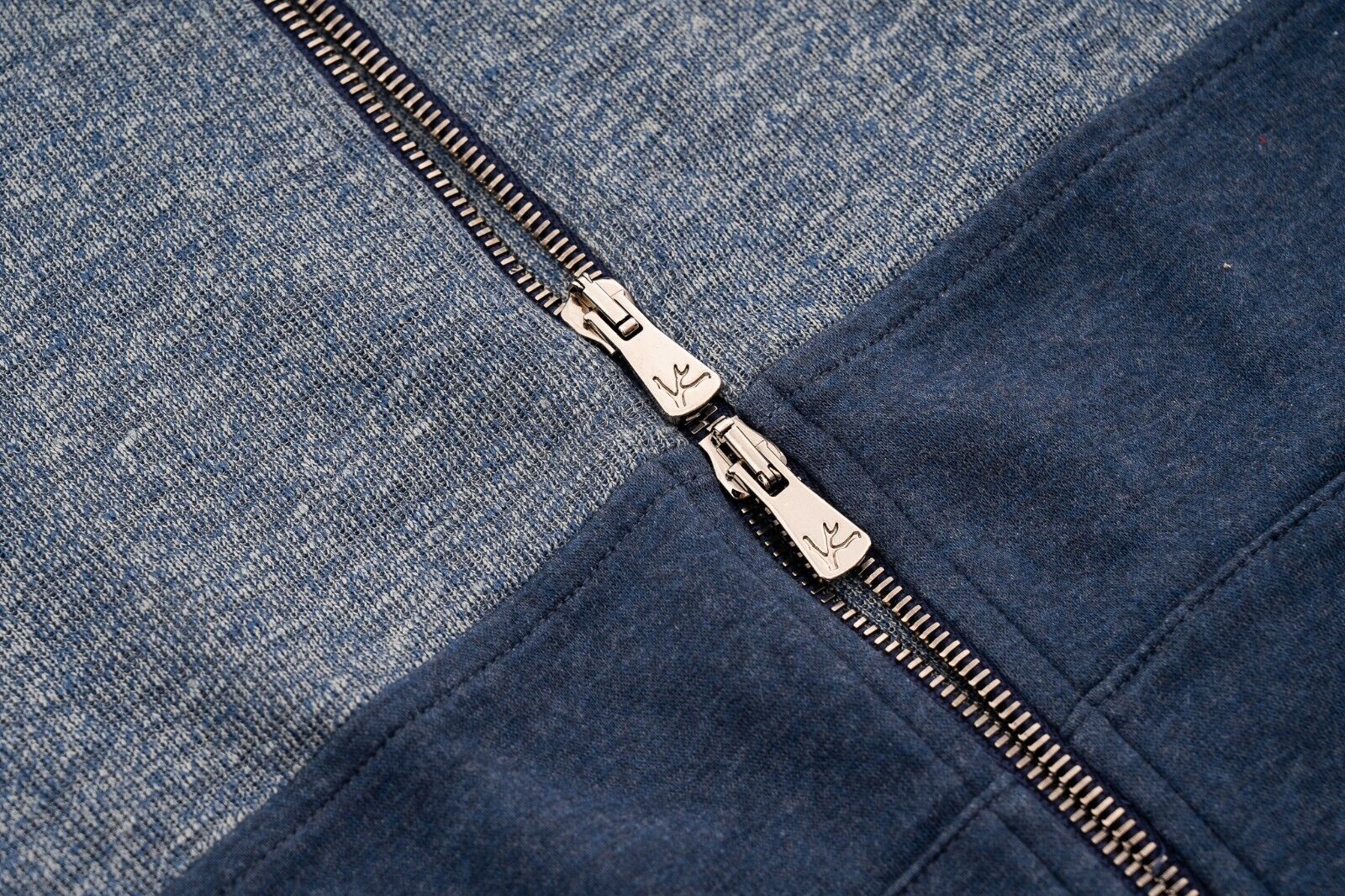 1600$ ISAIA NAPOLI Blue Solid Casual Zip-Up Hoodie Sweater Cotton / Linen Size M