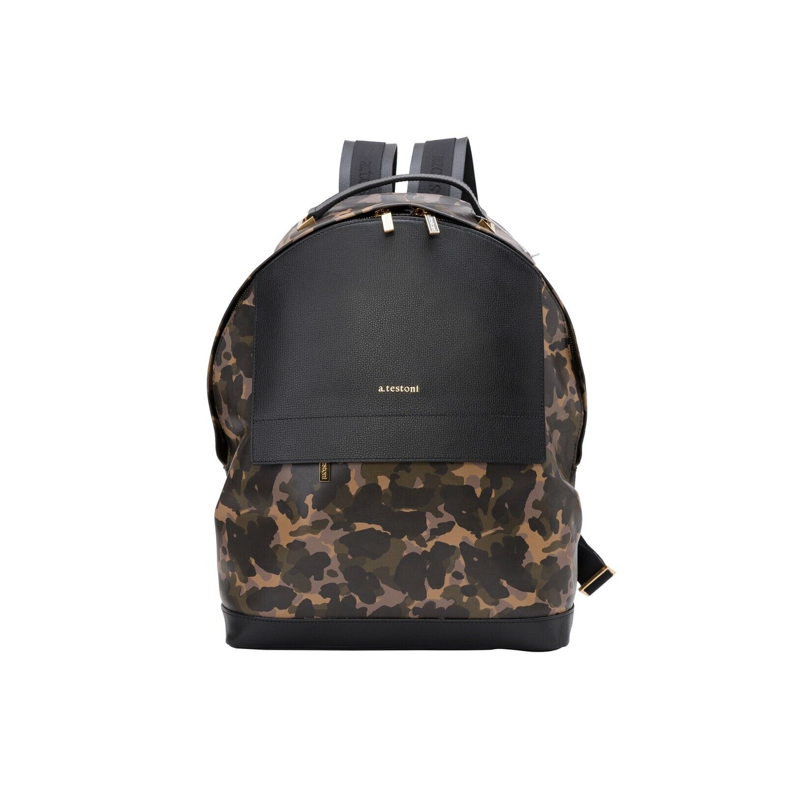 $1340 Testoni Bologna Black Luxury Backpack Mini Karibu Calf + Camouflage Calf