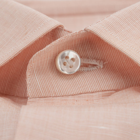 450$ LUIGI BORRELLI Dress Shirt Solmon Pink 100% Cotton 8 Hand Steps 15.5-39