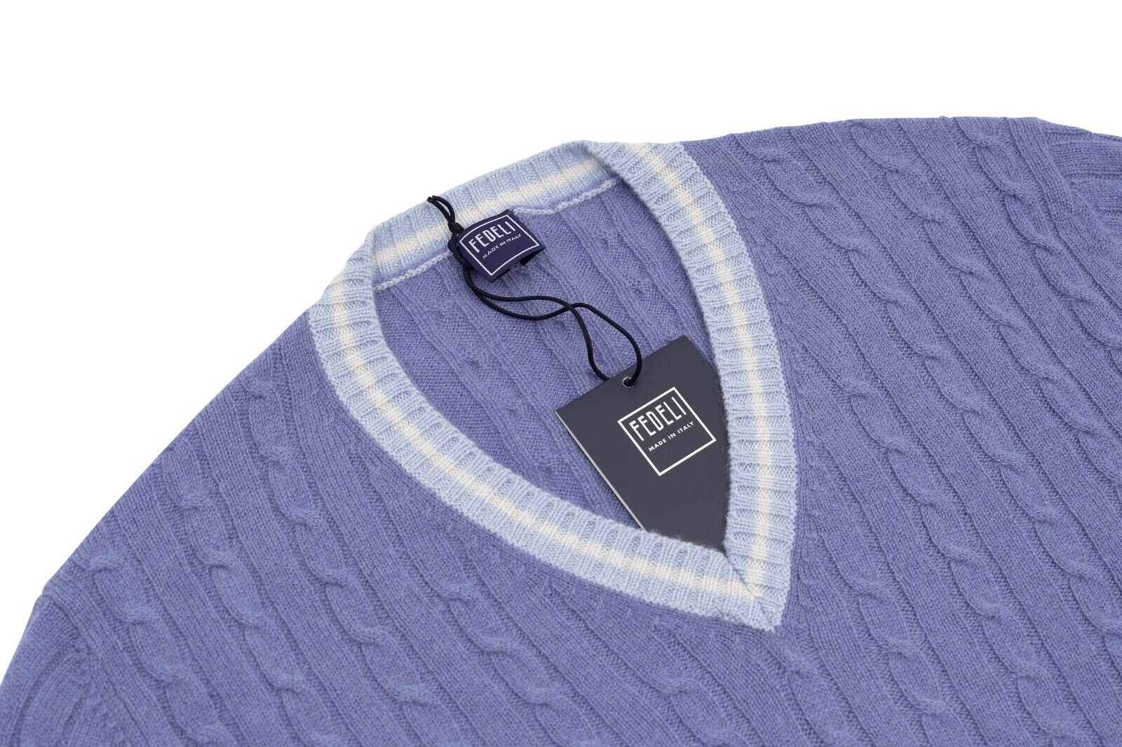 $1500 FEDELI CASHMERE Lilac "Tennis" Sweater 100% Cashmere Cable 42 US / 52 EU