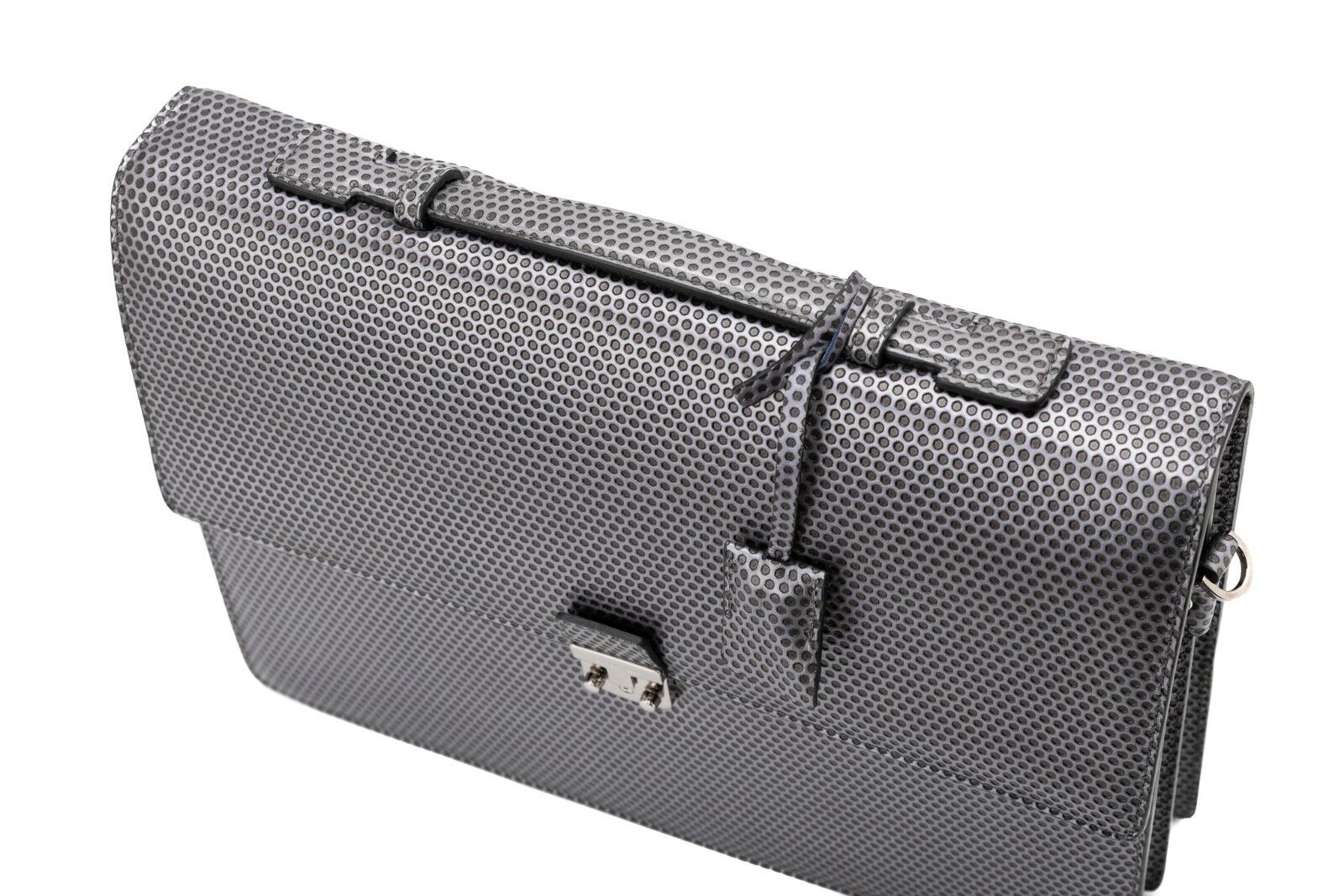 $1290 Testoni Bologna Metal Briefcase PC Case Honeycomb Luxury Calf