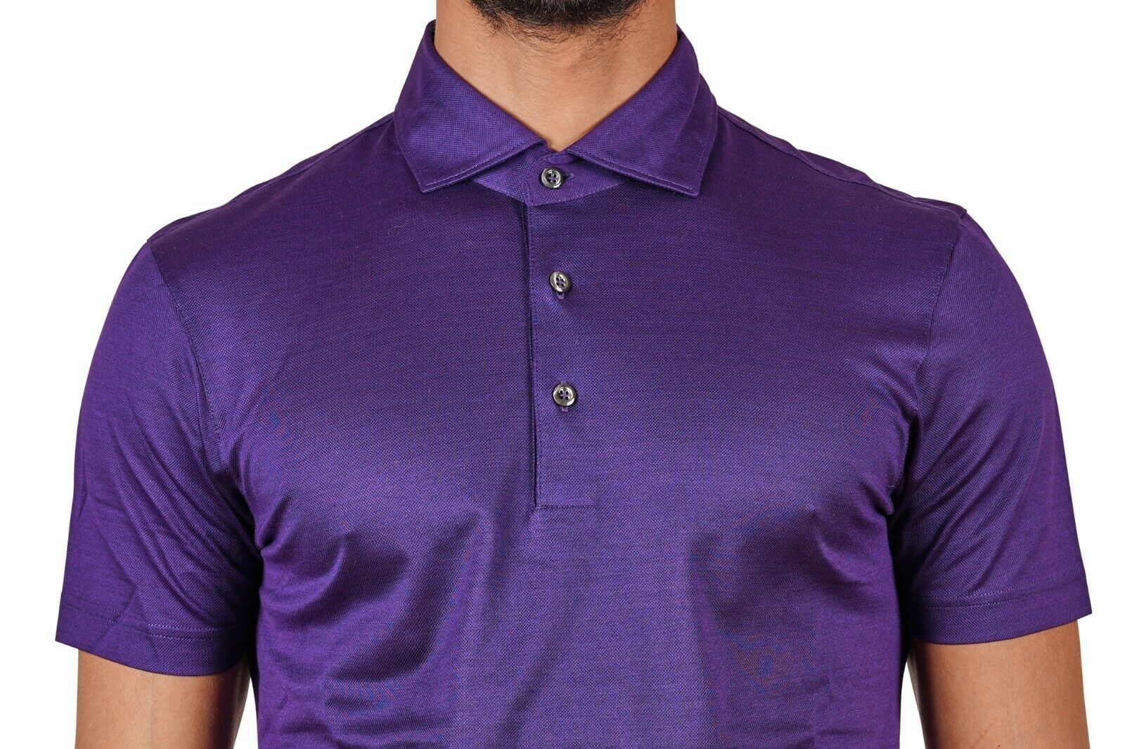 169$ Italian Luxury GRAN SASSO Polo Lisle Cotton Piquet Purple Short Sleeve