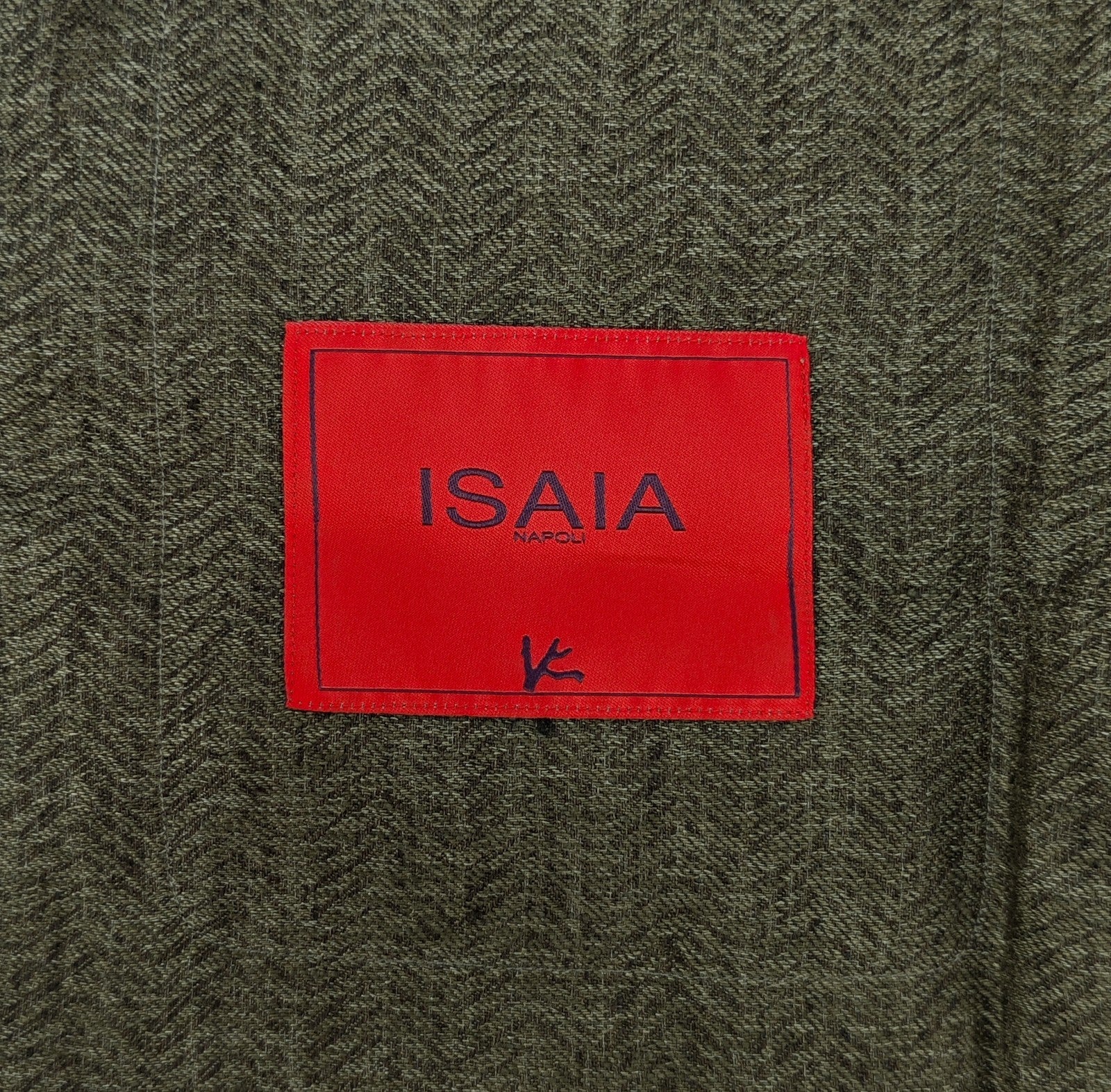 $1150 ISAIA Green Hand-Sewn Overshirt Jacket 100% Linen Herringbone Size M