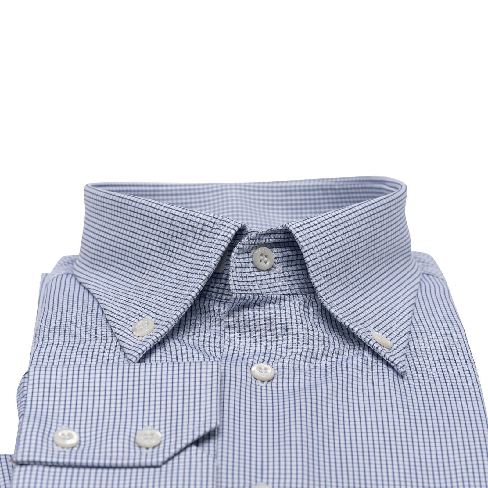 690$ LUXURY GERLIN Shirt Blue POINT Checks Cotton 15.5 - 39 2L BIJAN
