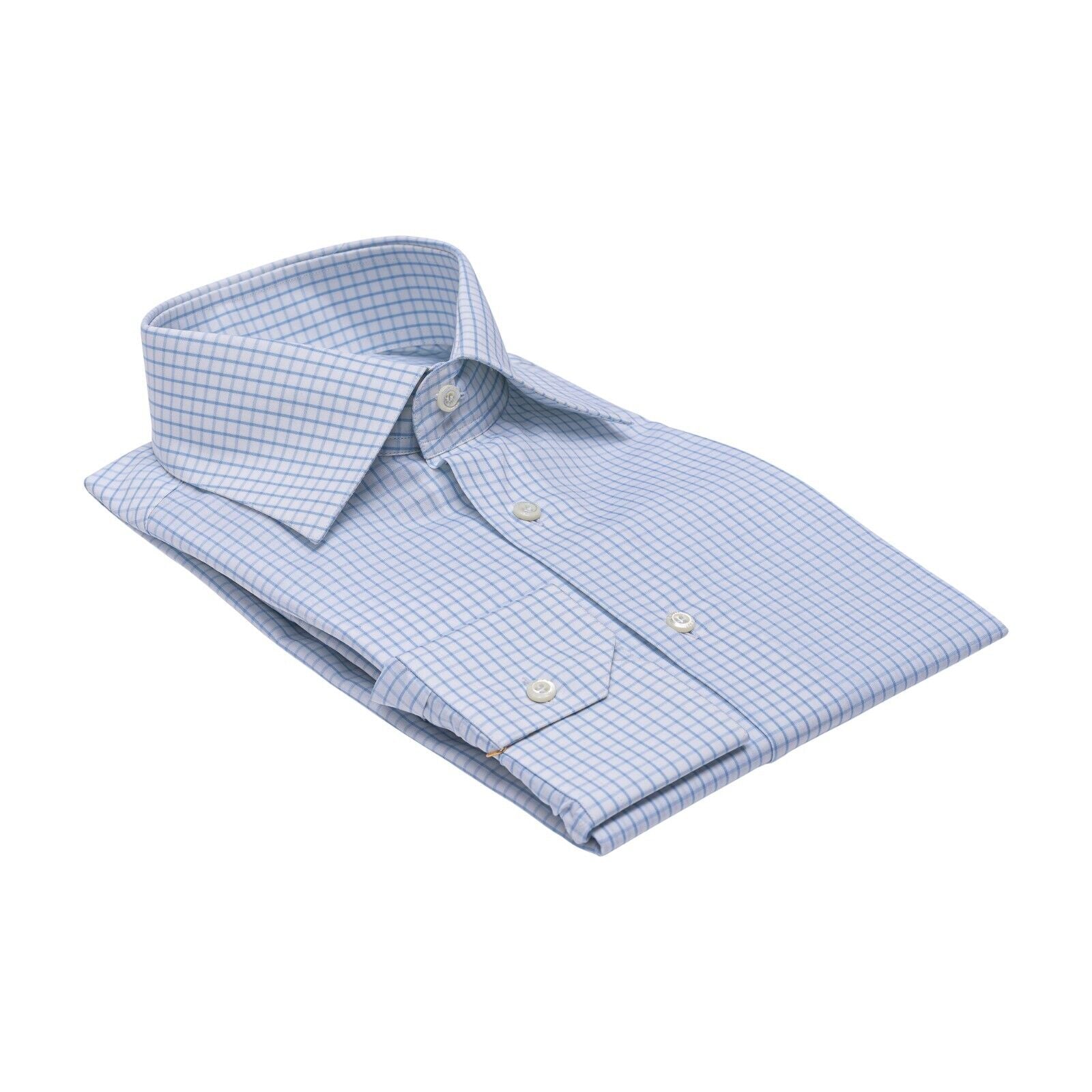 690$ LUXURY GERLIN Shirt White / Blue Check Cotton  4O ZILLI