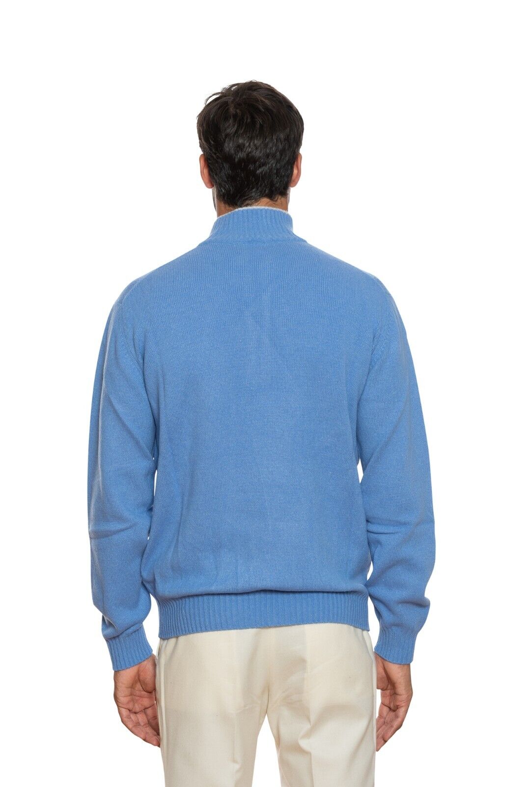 590$ DELLA CIANA CASHMERE Half Zip Sweater Merinos Wool / Cashmere Light Blue