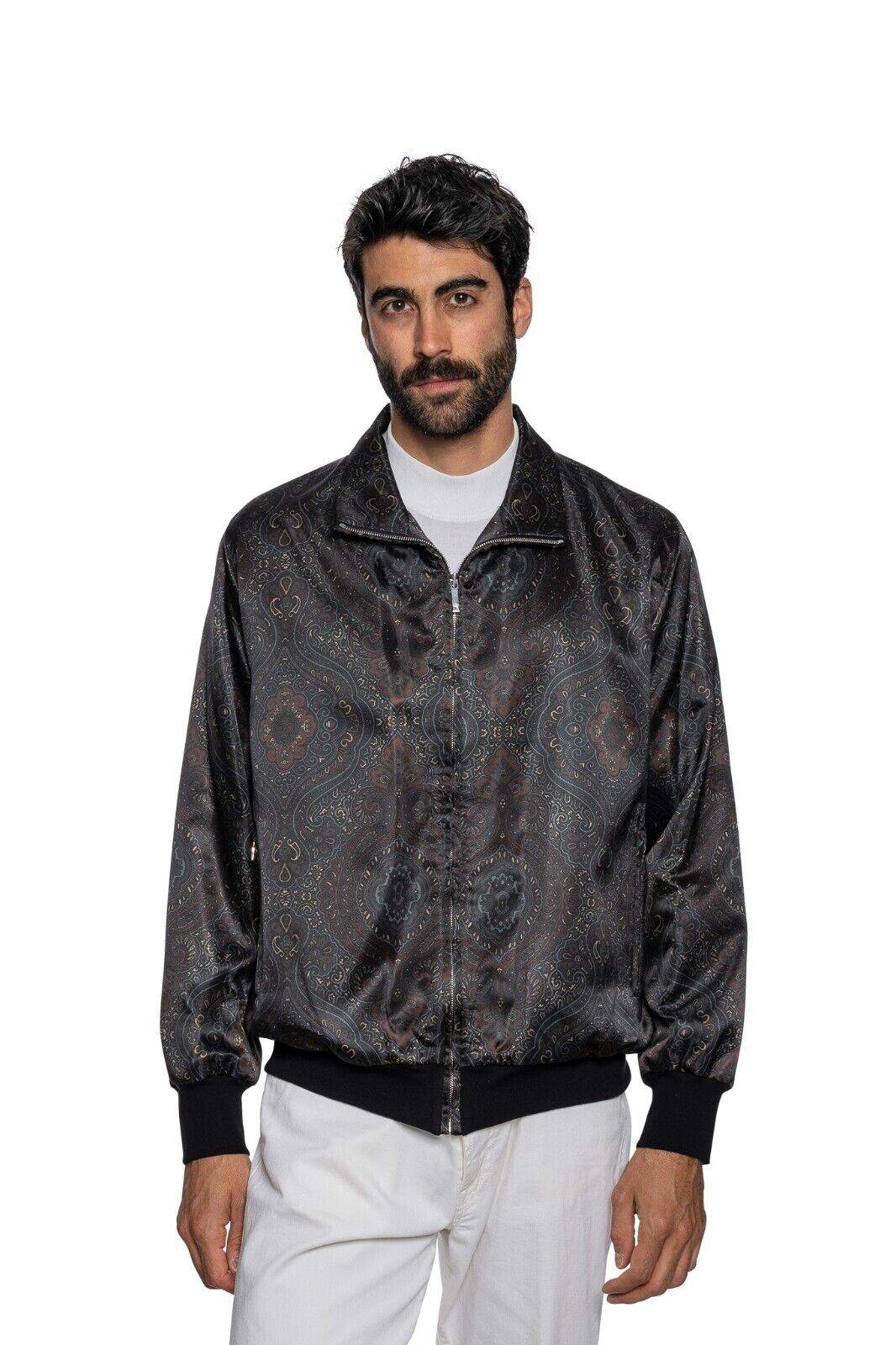 2000$ ITALO FERRETTI Bomber Jacket "DAMASK" 100% Silk 42 US / 52 EU ZILLI