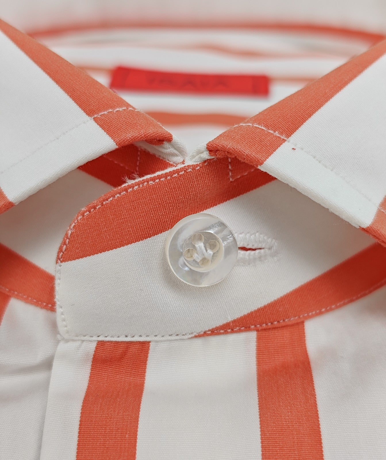 740$ ISAIA NAPOLI "Mix" Dress Shirt Orange Striped Oxford Cotton 15.5 - 39