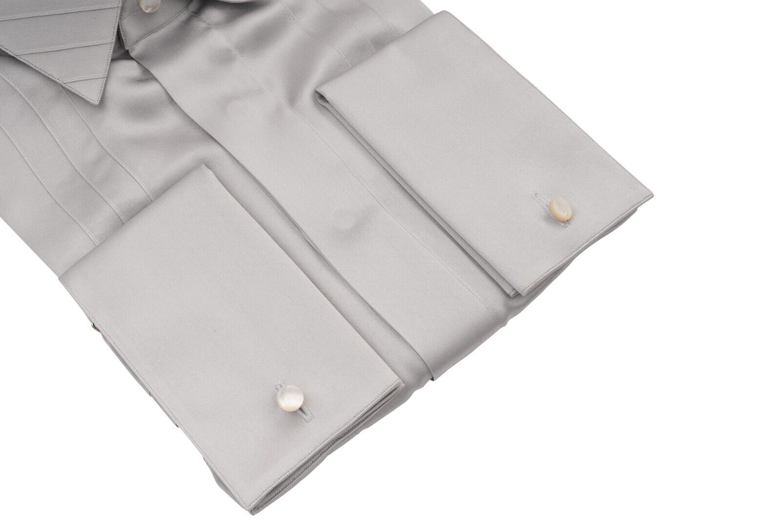 1400$ LUXURY MAROL BOLOGNA Smoking Shirt Gray 100% COMO SILK Satin 15.5 - 39