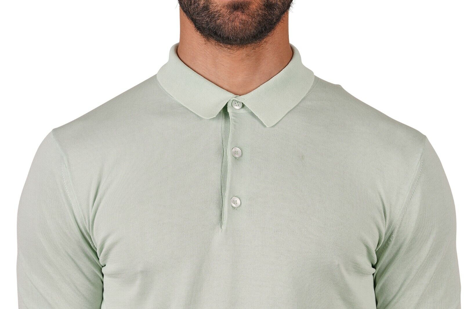 240$ Italian Luxury Knitwear GRAN SASSO Knit Polo Sweater "Fresh Cotton" Cèladon