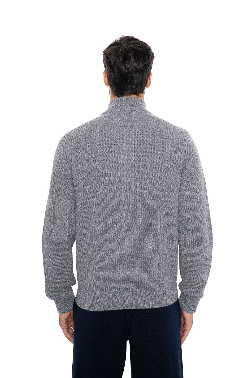 $2200 FEDELI Gray / Blue Cardigan Jacket Zip 100% Cashmere Malfilè 40 US / 50 EU