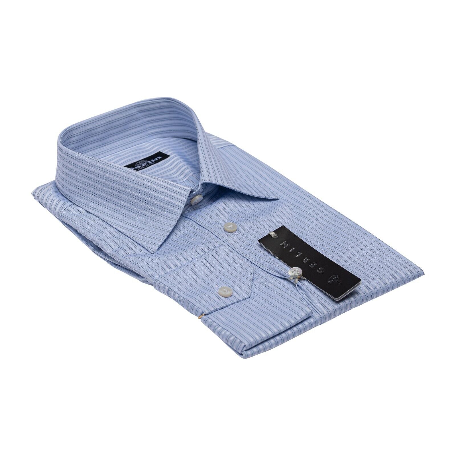 690$ LUXURY GERLIN Shirt Striped Blue ALUMO Cotton 16 - 41 4N BIJAN