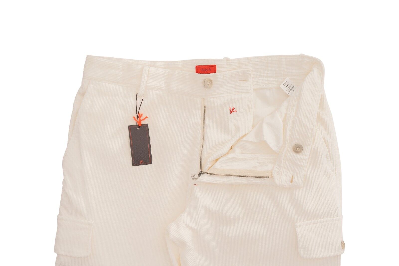 690$ ISAIA NAPOLI White Cargo Trousers Pant Corduroy Soft Cotton 32 US / 48 EU
