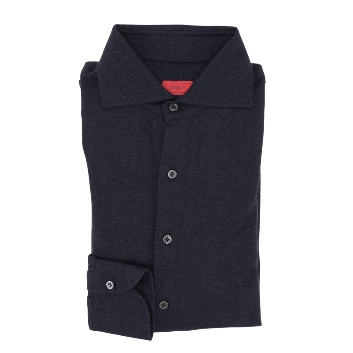 975$ ISAIA NAPOLI "Mix" Hand-Sewn Dress Shirt Dark Blue Wool Jersey 15.5 - 39
