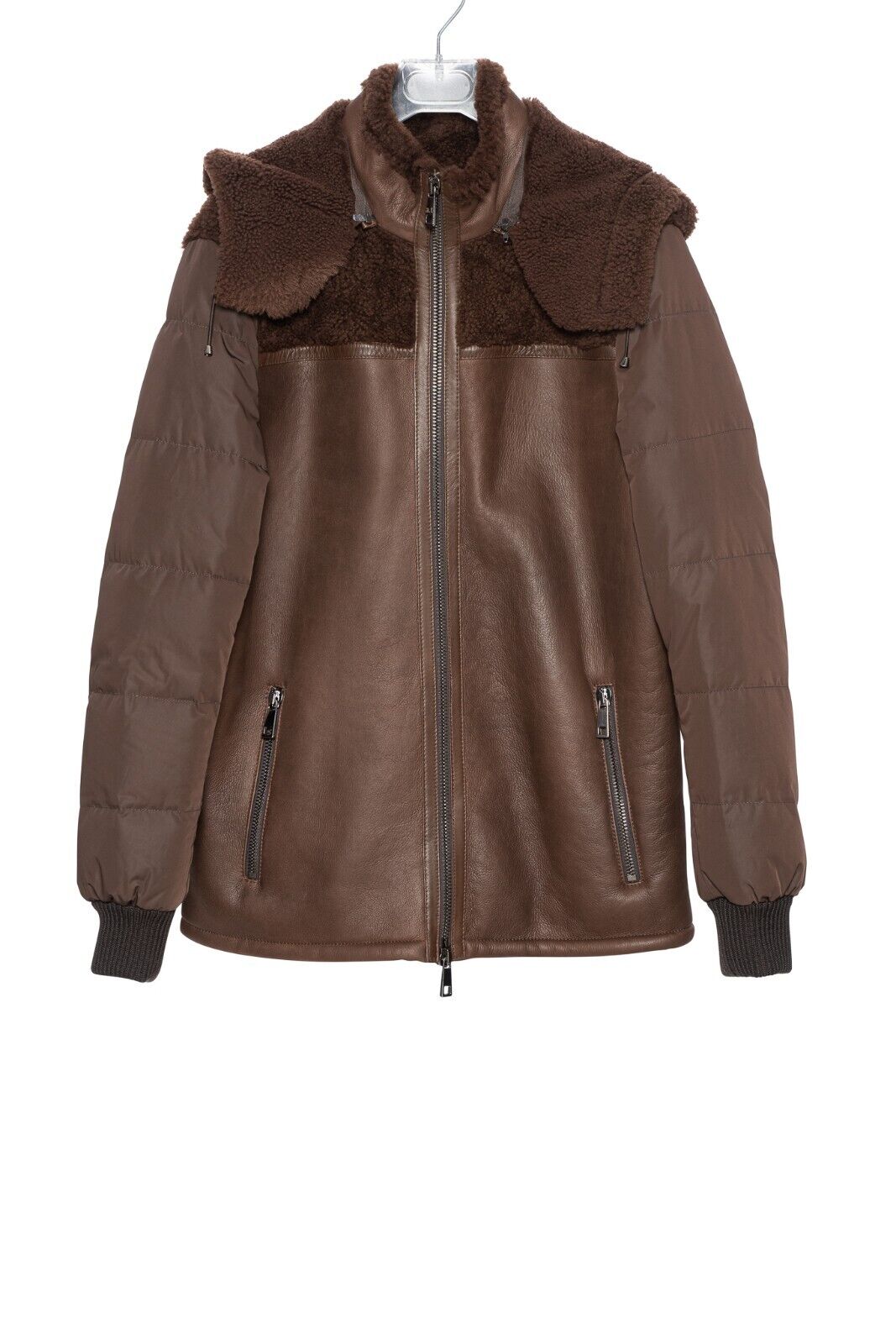 $3885 HETTABRETZ for TESTONI Brown Jacket Coat Puffer Goose Down + Shearling