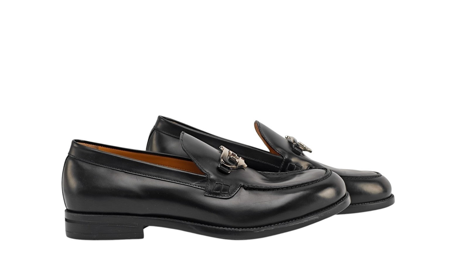 1300$ TESTONI Loafer Shoes Polished Lux Calf Black + Metal 8 UK / 9 US / 42 IT