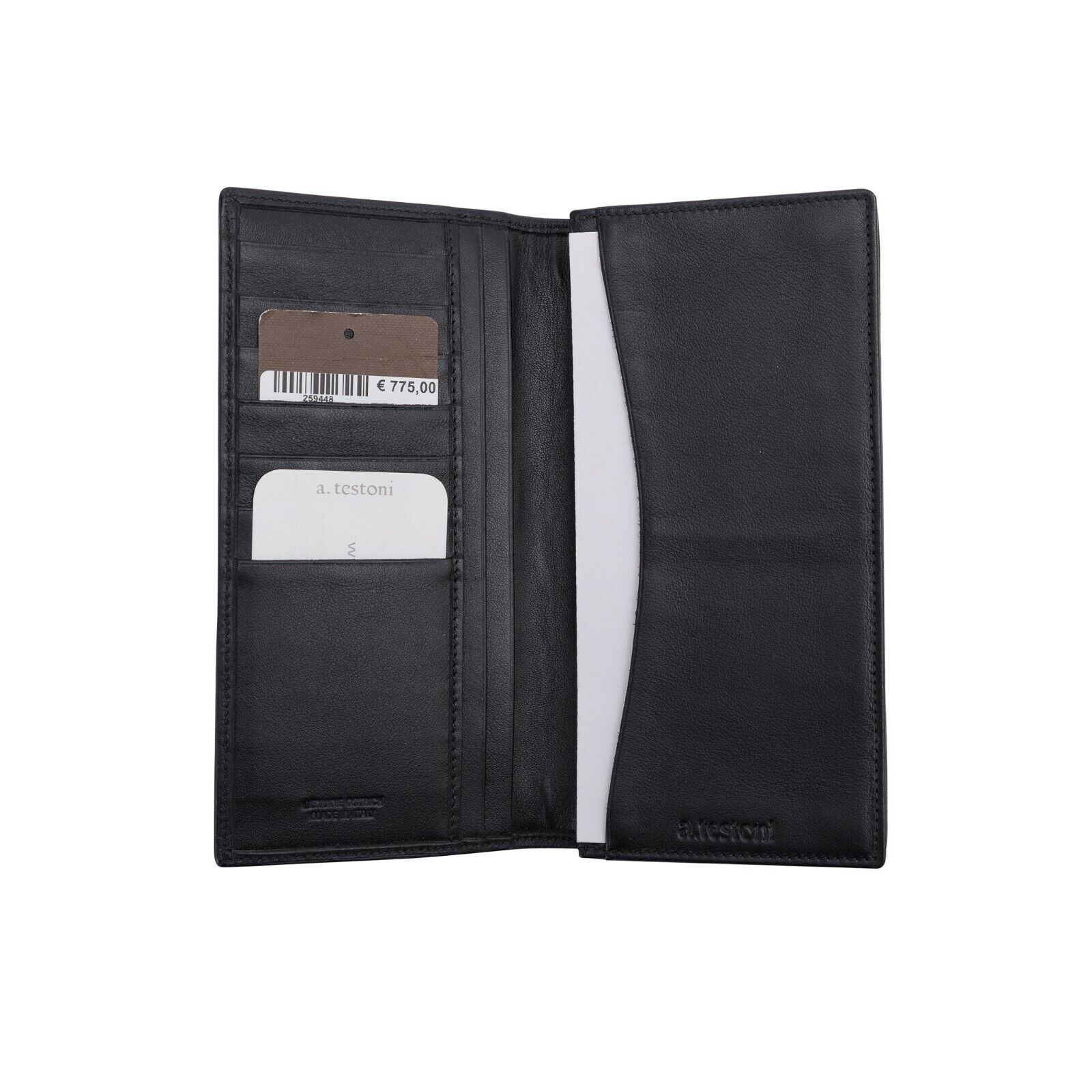 $950 Testoni Bologna Black Document Holder Long Wallet Genuine Ostrich
