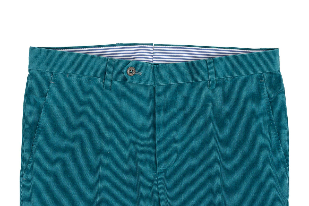 625$ RUBINACCI NAPOLI "Luca" Petroleum Green Cotton Corduroy Pant Made in Napoli