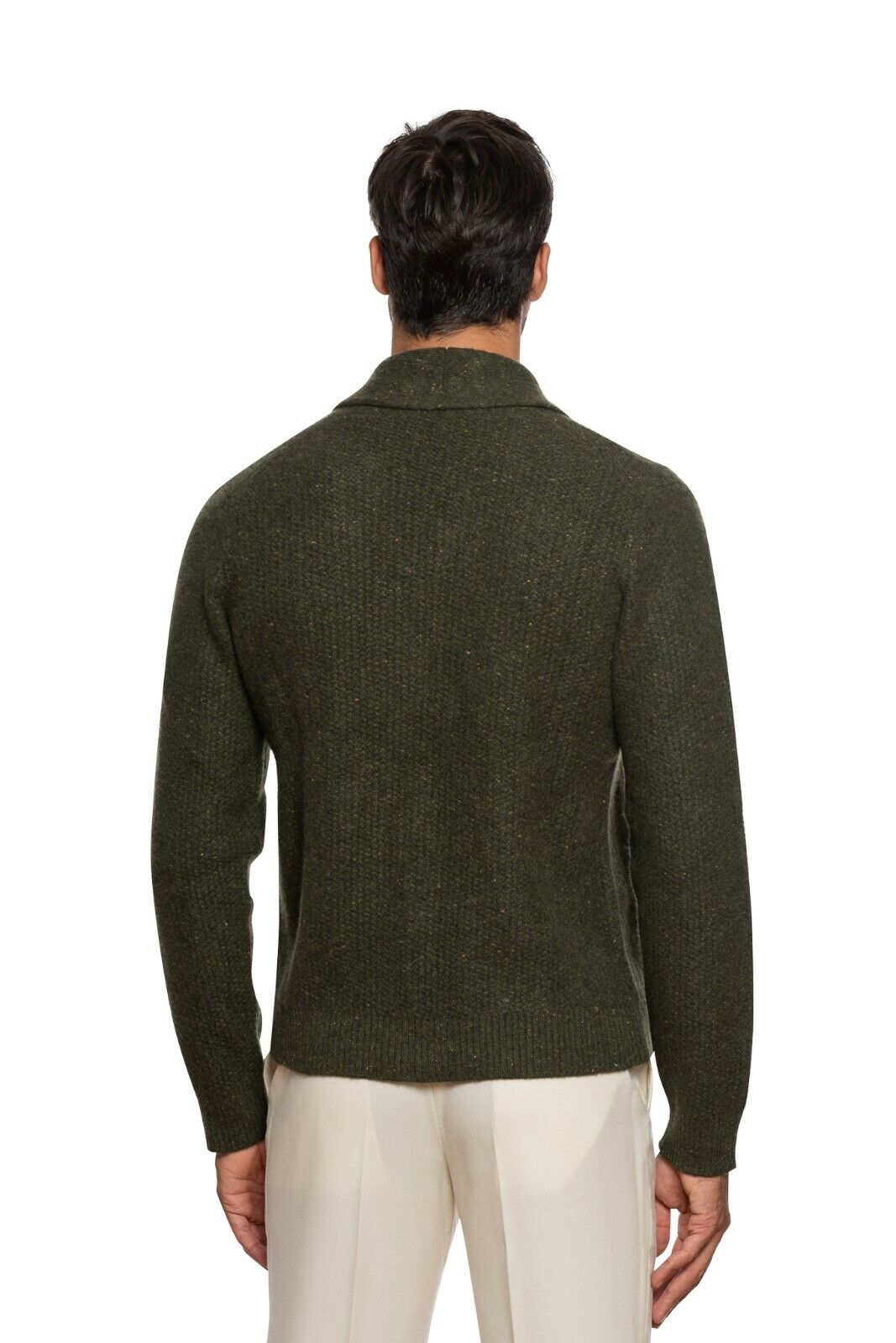 $1300 FEDELI CASHMERE Green Cardigan Thick 100% Cashmere Ribbed 40 US / 50 EU