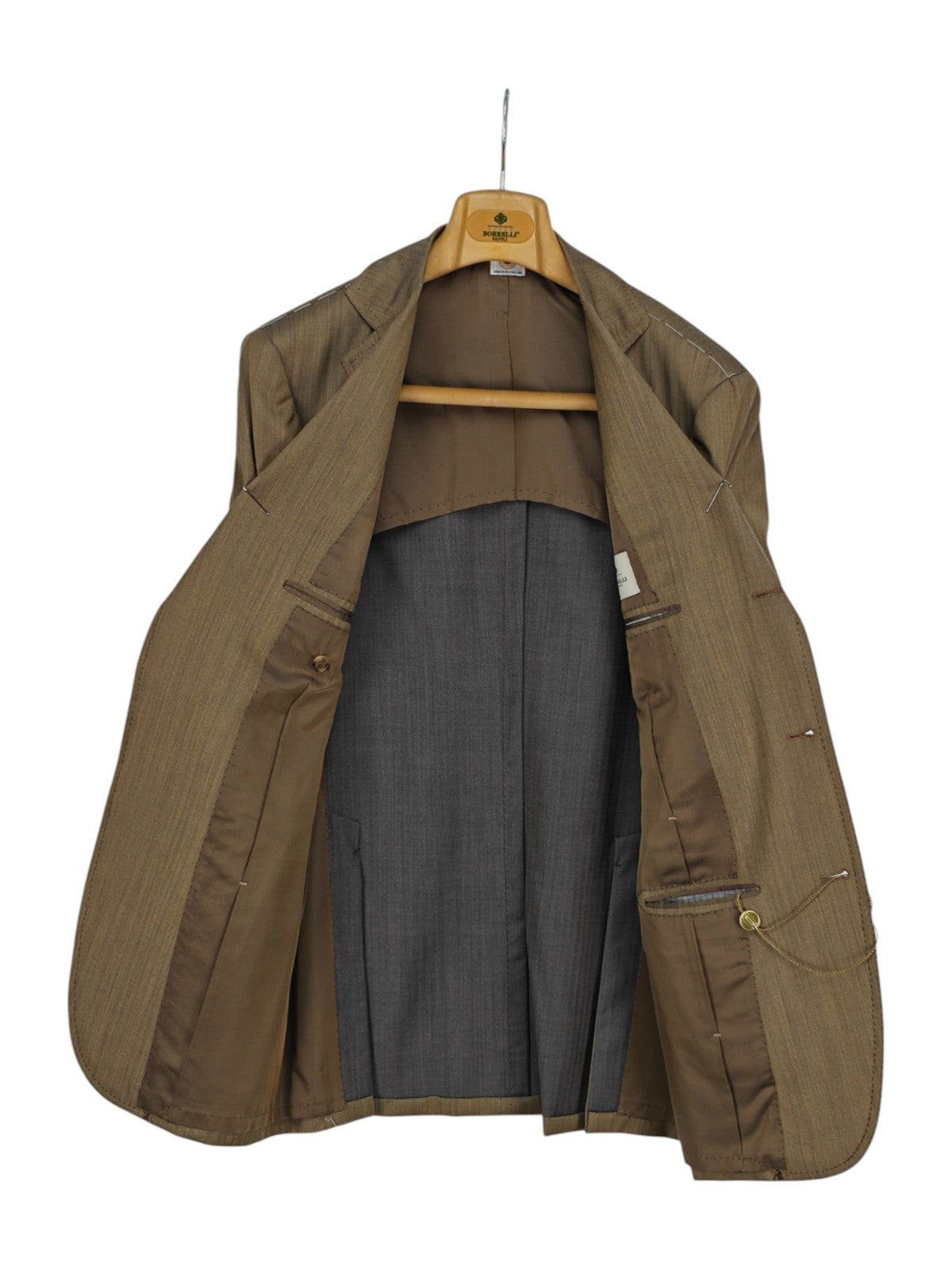 $3800 LUIGI BORRELLI NAPOLI Solaro Brown Full Hand-Sewn Suit Wool 38 US / 48 EU