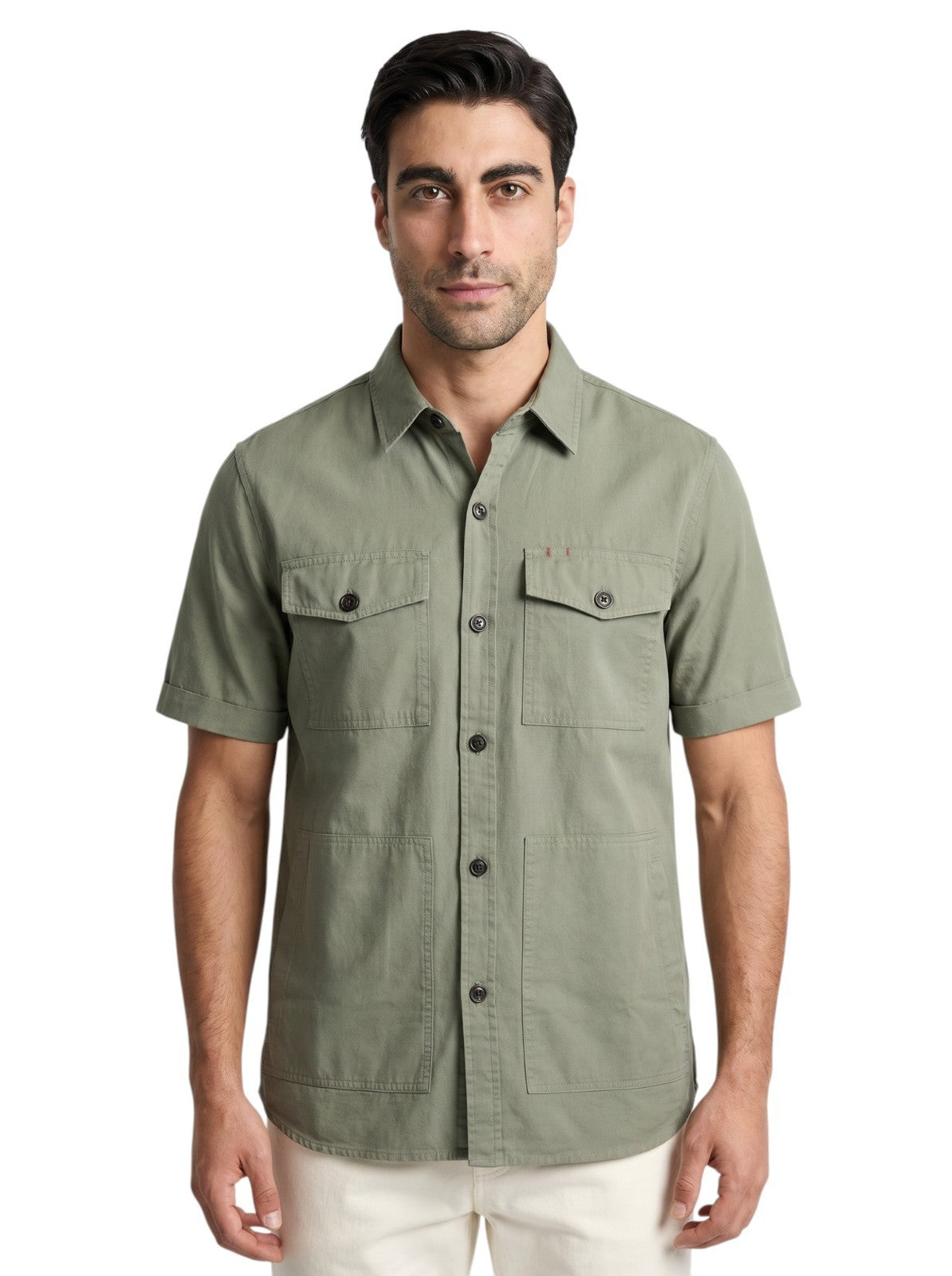 $1350 ISAIA NAPOLI Green Hand-Sewn Overshirt Jacket Cotton Size L