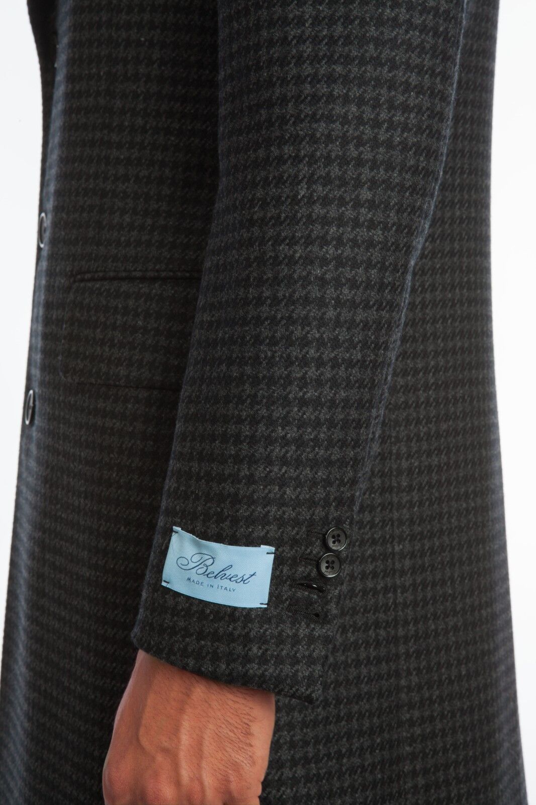 $2590 BELVEST Dark Gray Houndstooth Wool Coat 40 US / 50 EU Drop 8R Slim Fit