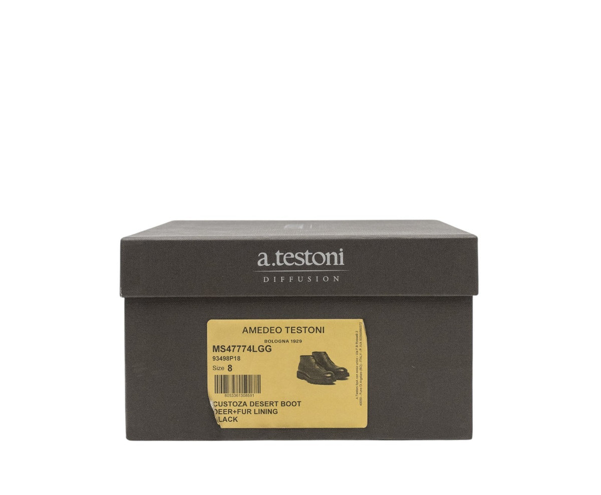 1450$ TESTONI "Custoza" Desert Boot Deer + Fur Lining Calf Black 8 UK 9 US 42 IT