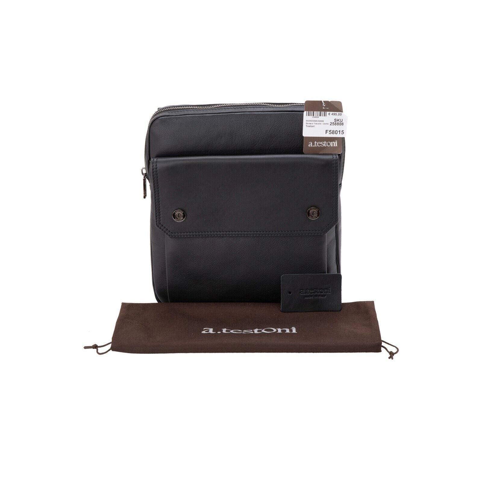 $590 Testoni Bologna Black Calf Clutch Bag with Shoulder Strap + Tablet Case